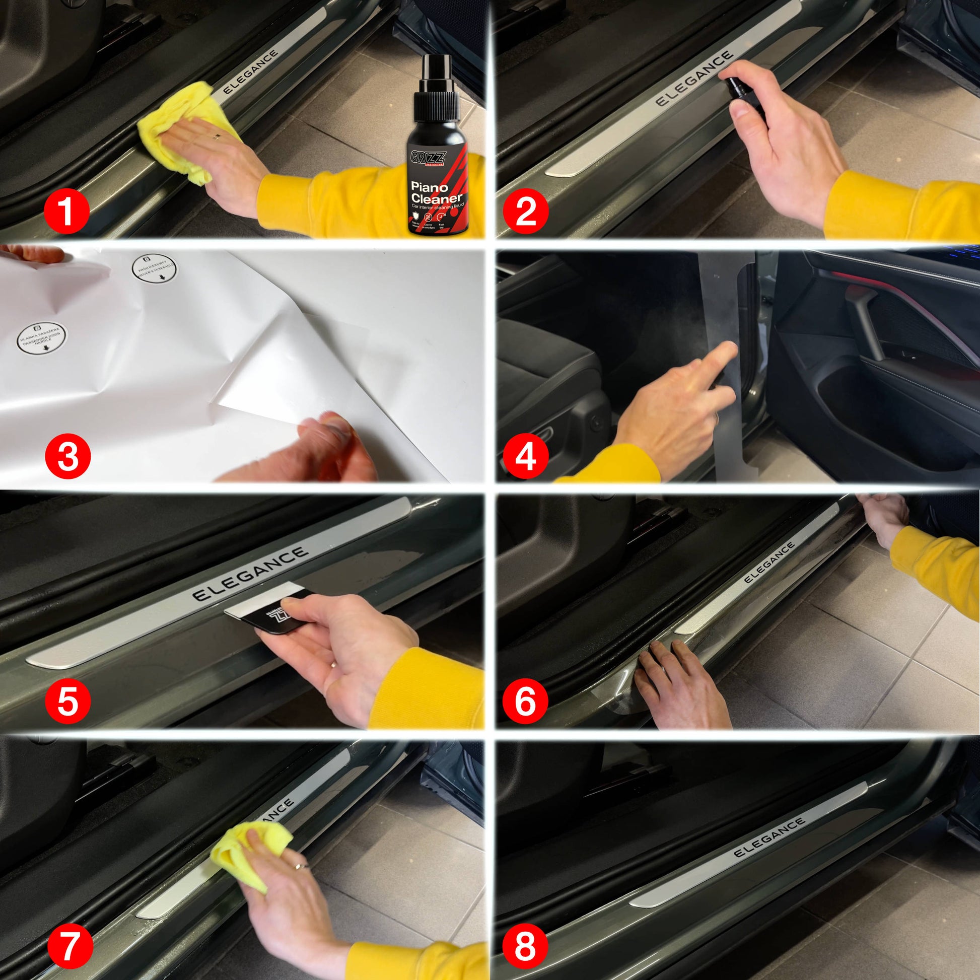 Step-by-step guide for applying Elegance protective film on Audi A4 Avant Sedan Sportback door sills.