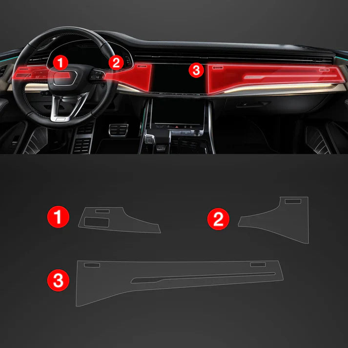 3in1 Protective Film for Audi Q7 (2018-2024) Car Interior Center Console Scratch-Resistant TPU Transparent Gloss