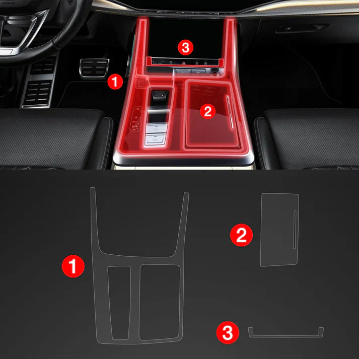 3in1 Protective Film for Audi Q7 (2018-2024) Gloss Dynamic Car Interior Center Console Scratch-Resistant TPU