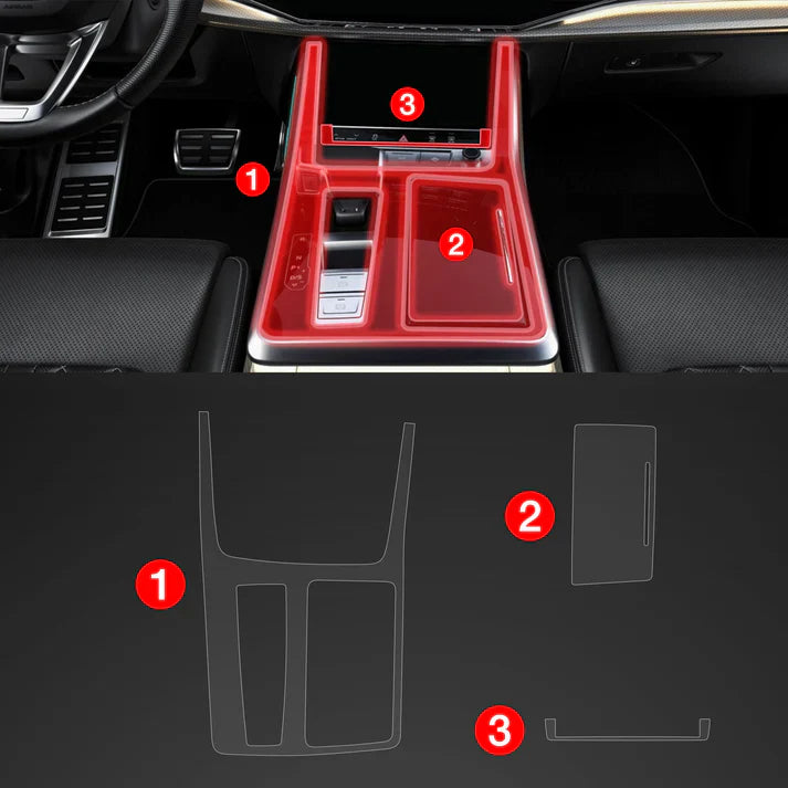 3in1 Protective Film for Audi Q7 (2018-2024) Gloss PianoSkin Car Interior Center Console Scratch-Resistant TPU