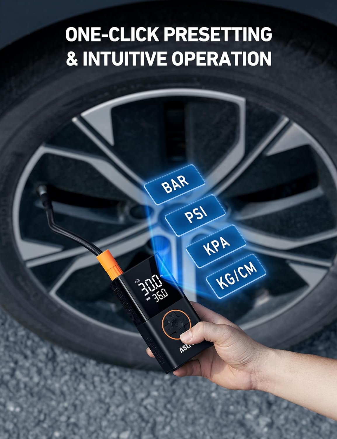 L7 Tire Inflator Portable Air Compressor Cordless Bike Pump with Digital Dual Values Display, 150 PSI Car Tires Pump with LED Lights Air Pump for Cars, Motorcycles, Bikes, Balls
