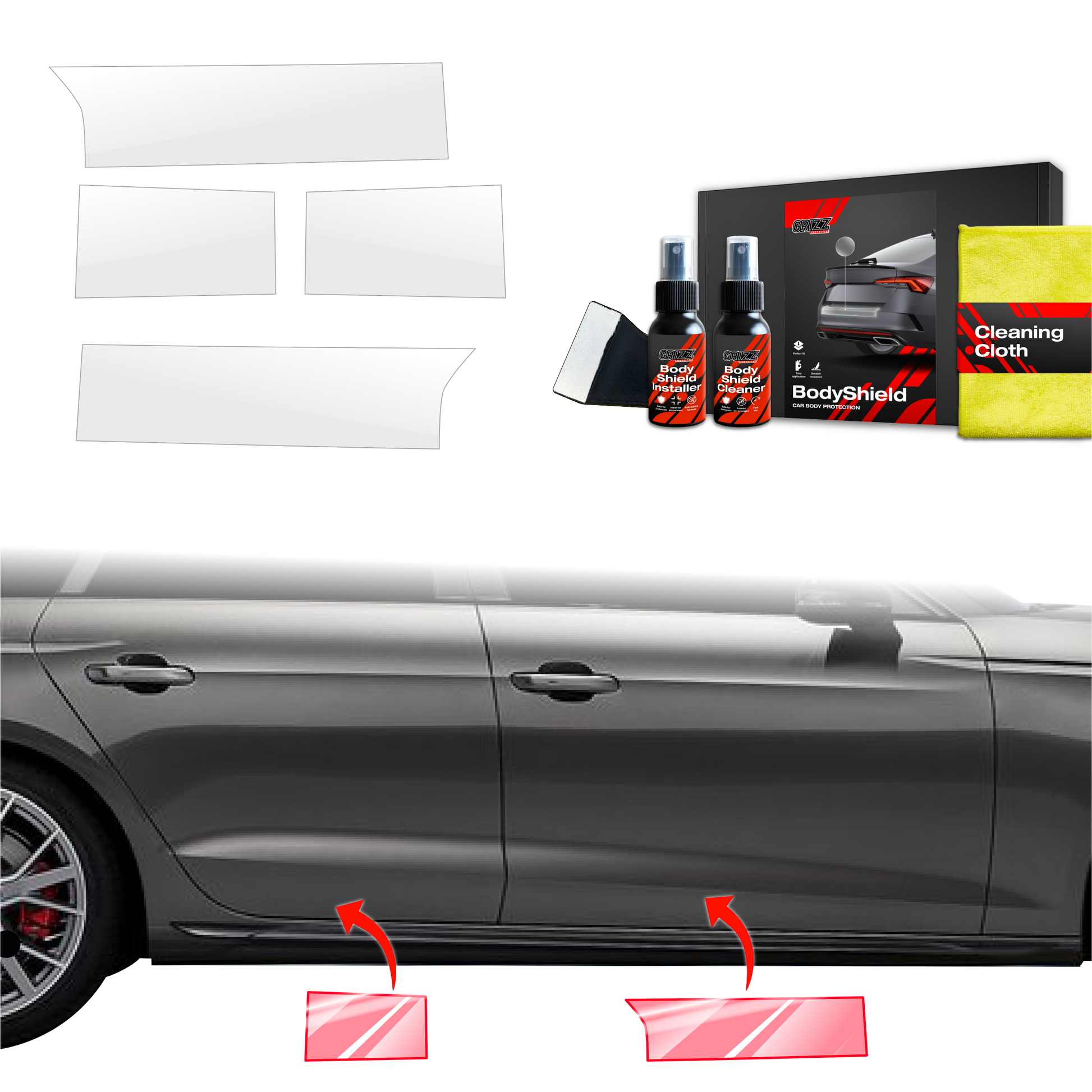 Audi A4 Avant BodyShield paint protection film kit with installation accessories, protecting against scratches and damage.