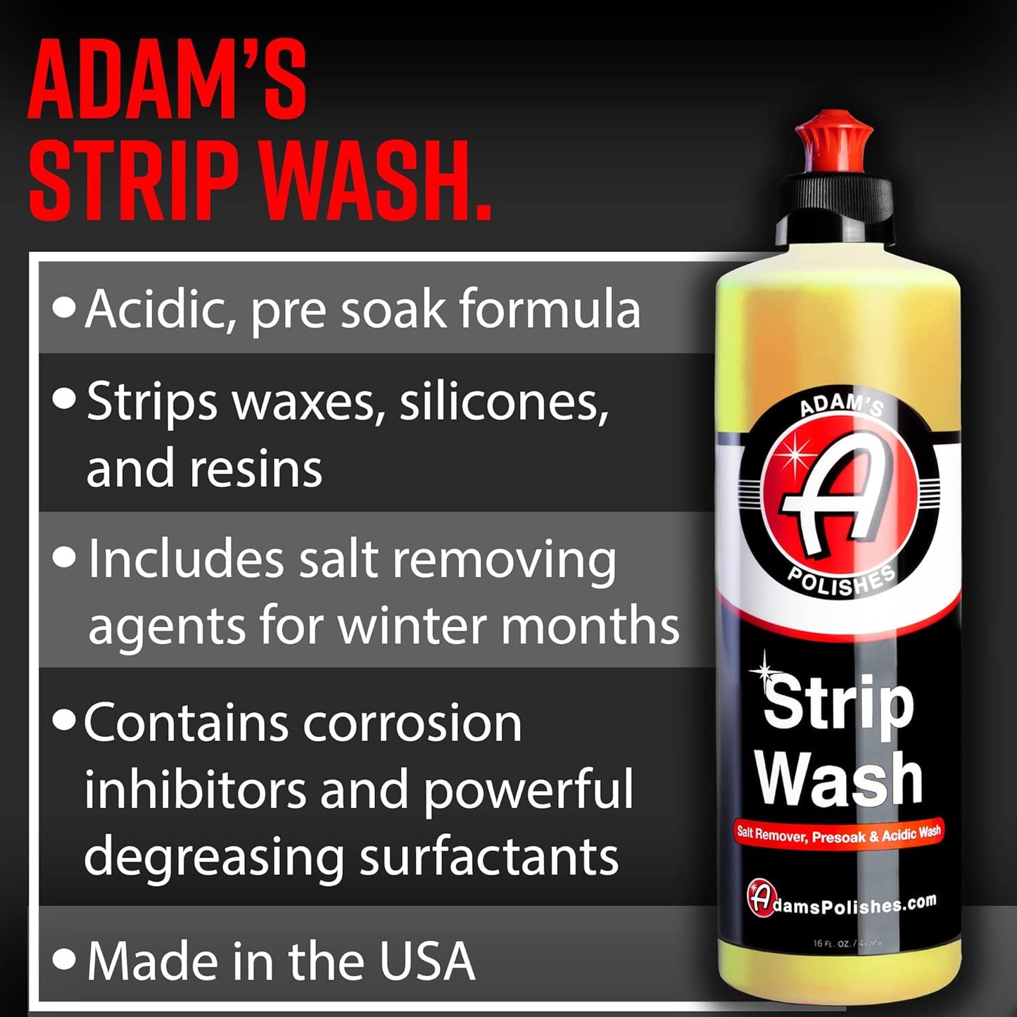 Strip Car Wash Soap (16 Oz) - Sealant & Wax Remover Shampoo Salt Remover, Presoak, & Acidic Wash | Thick Suds for Use Cleaning Kit, Foam Cannon, Foam Gun, Sponge, Mitt, Chamois