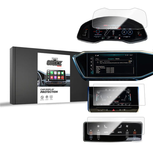 4in1 navigation screen protector for Audi A6 C8 2018-2024, showing clear, scratch-resistant films and installation guide.