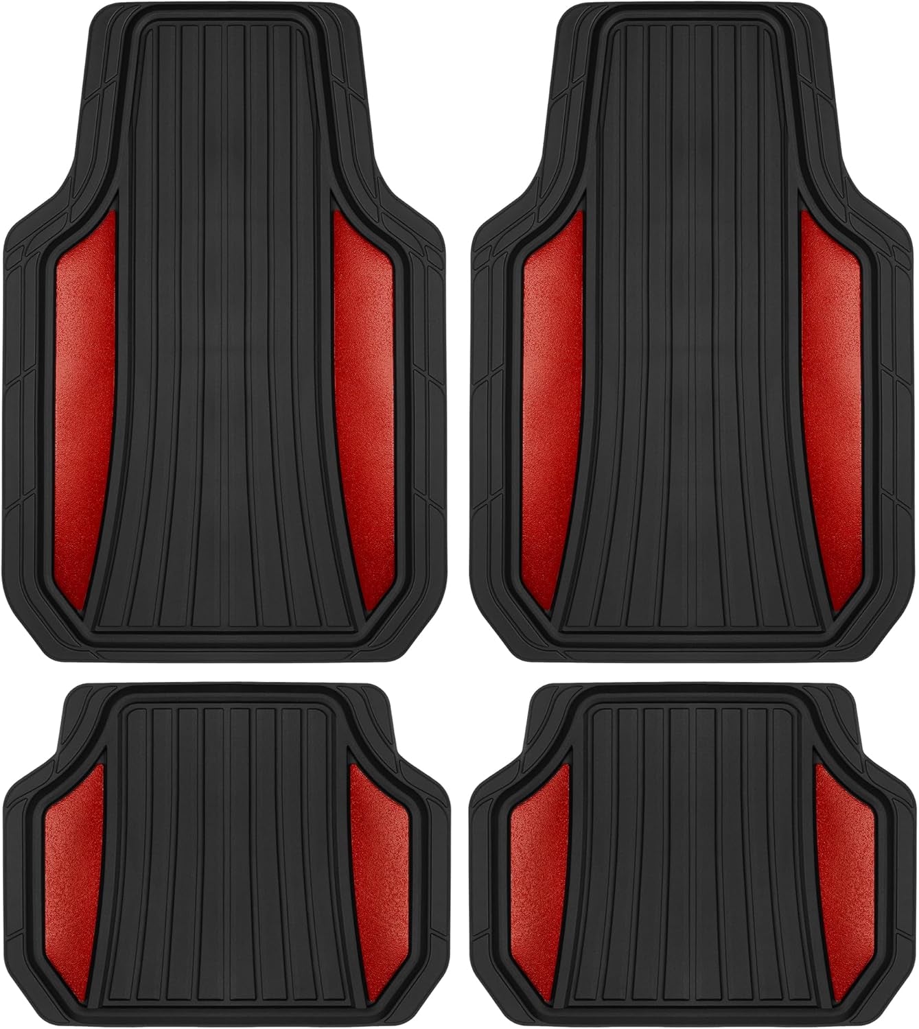Motor Trend Chrometech Car Floor Mats Full Set - Durable Rubber Floor Mats for Cars with Two Tone Accent, All Weather Interior Protection for Front and Rear with Non-Slip Backing, Red Chrome