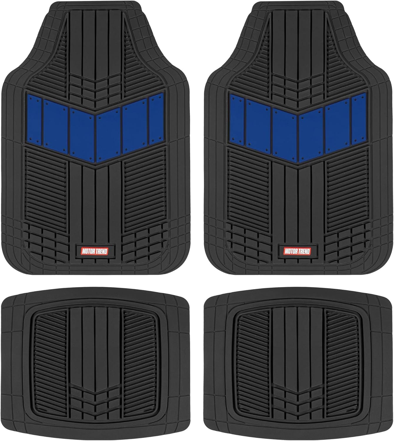 MOTOR TREND Dualflex™ Rubber Car Floor Mats All Weather Waterproof 4-Piece Sporty Two-Tone Design Car Mats Full Set - Universal Trim-To-Fit Floor Mats for Car, SUV, & Trucks - Car Carpet Protector