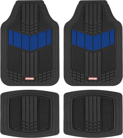 MOTOR TREND Dualflex™ Rubber Car Floor Mats All Weather Waterproof 4-Piece Sporty Two-Tone Design Car Mats Full Set - Universal Trim-To-Fit Floor Mats for Car, SUV, & Trucks - Car Carpet Protector