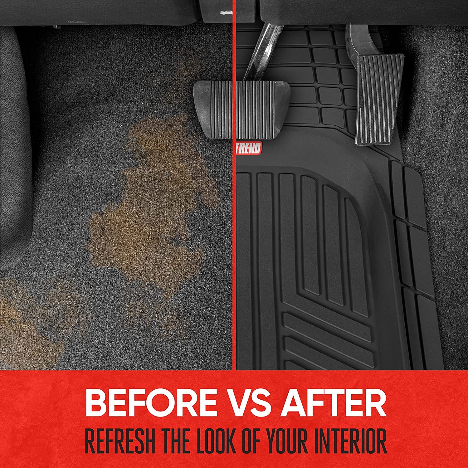 Flextoughxl Floor Mats for Cars Full Set, All-Weather Rubber Automotive Floor Mats, Waterproof Heavy Duty Car Mats, Flexible Floor Liners for Car Truck Van SUV, Car Floor Mats (Black)