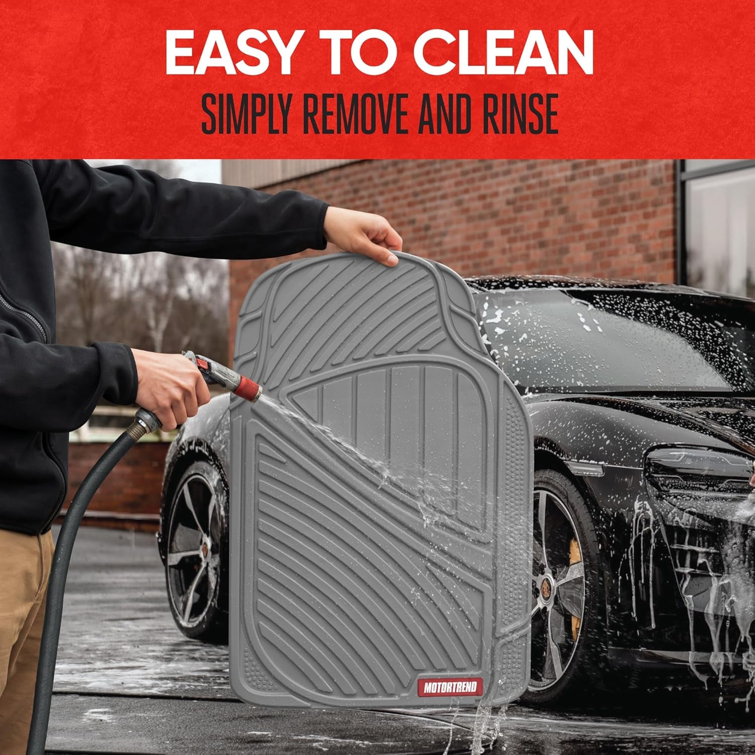 Motor Trend Flextough Performance All Weather Rubber Car Floor Mats - 3 Piece Floor Mats Automotive Liners for Cars Truck SUV, Heavy-Duty Waterproof (Black)
