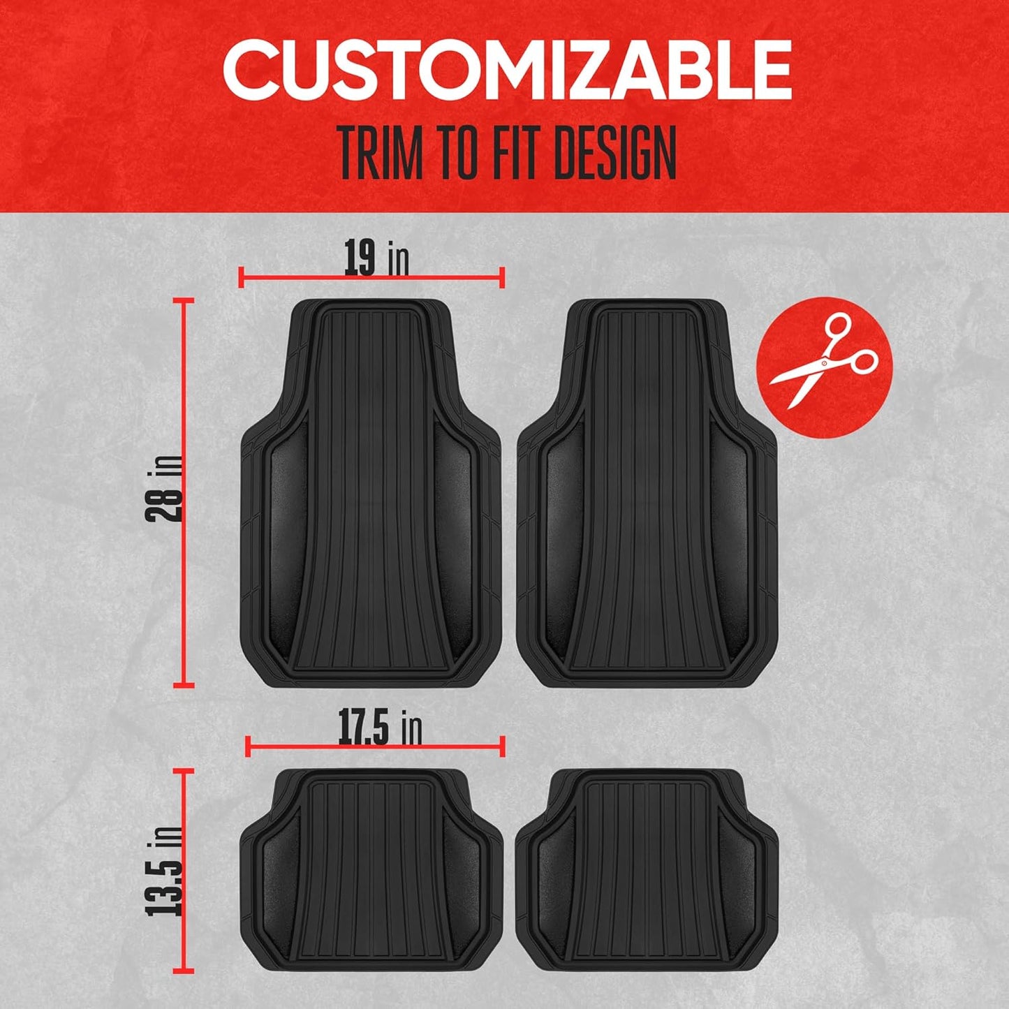 Motor Trend Rubber Car Floor Mats - Durable, All Weather Protection with Non-Slip Backing, Two Tone Accent - for Front and Rear