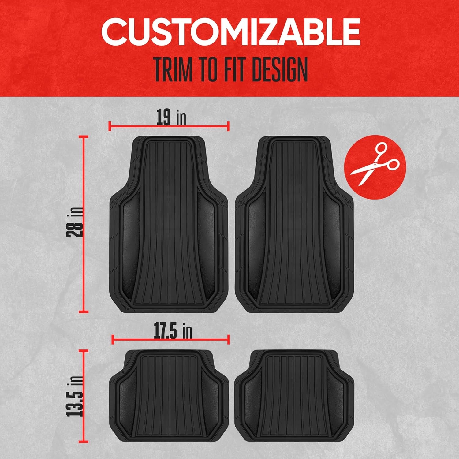 Motor Trend Rubber Car Floor Mats - Durable, All Weather Protection with Non-Slip Backing, Two Tone Accent - for Front and Rear