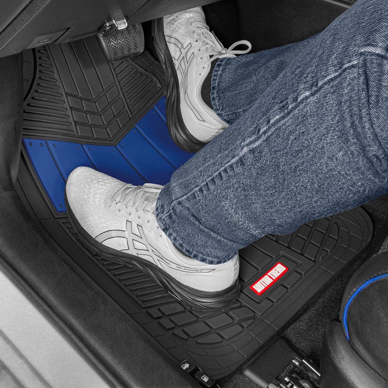 MOTOR TREND Dualflex™ Rubber Car Floor Mats All Weather Waterproof 4-Piece Sporty Two-Tone Design Car Mats Full Set - Universal Trim-To-Fit Floor Mats for Car, SUV, & Trucks - Car Carpet Protector