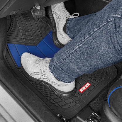 MOTOR TREND Dualflex™ Rubber Car Floor Mats All Weather Waterproof 4-Piece Sporty Two-Tone Design Car Mats Full Set - Universal Trim-To-Fit Floor Mats for Car, SUV, & Trucks - Car Carpet Protector