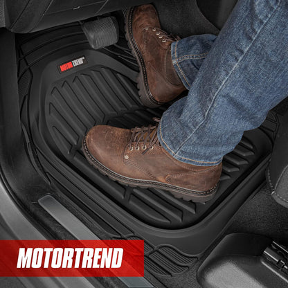 Motor Trend MT-921-BK Flextough Tortoise - Heavy Duty Rubber Floor Mats for Car SUV Van & Truck - All Weather Protection - Deep Dish (Black)