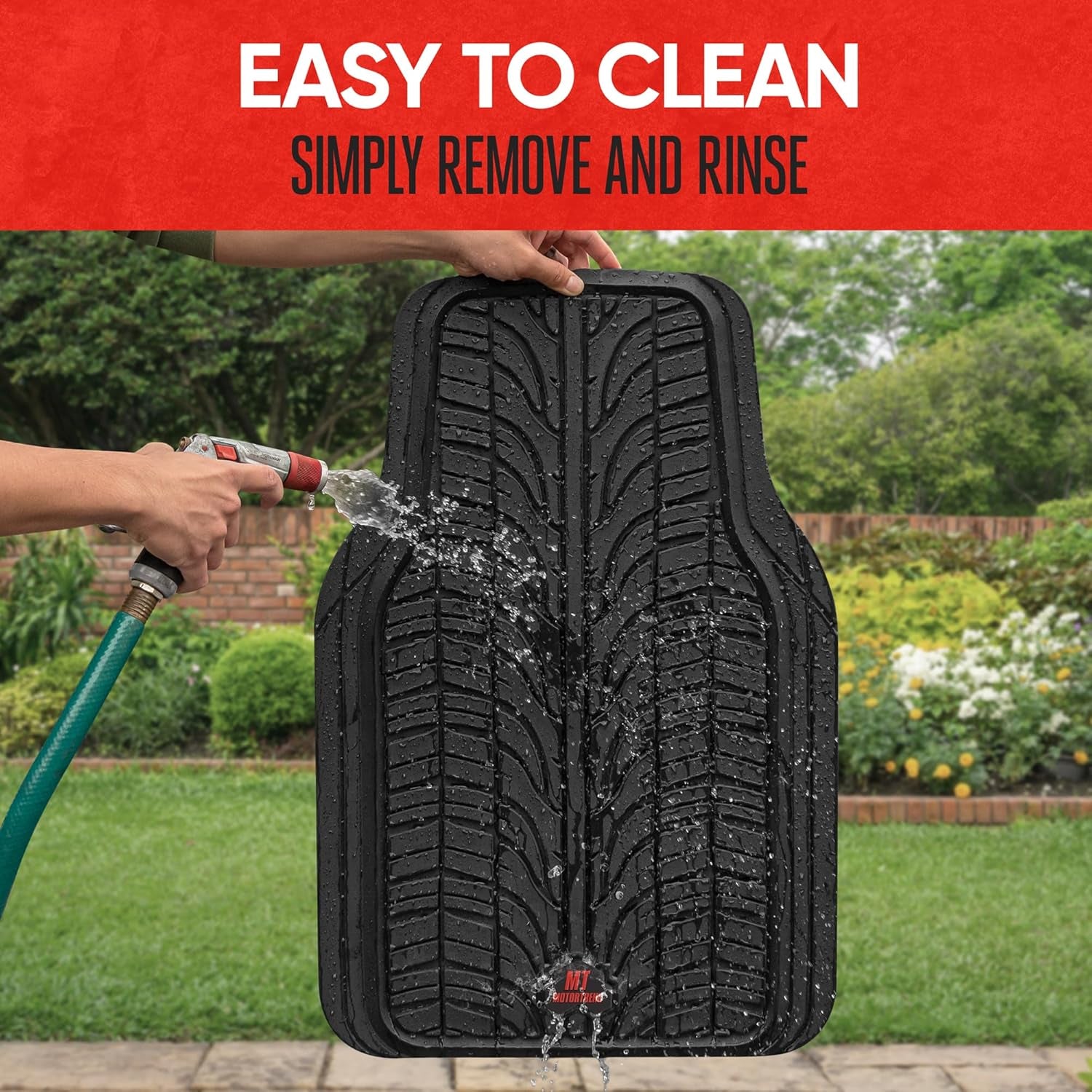 Motor Trend Grand Prix Tire Tread Rubber Car Floor Mats for Autos SUV Truck & Van - All-Weather Waterproof Protection Front & Rear Seat Liners, Trim to Fit Most Vehicles, Black
