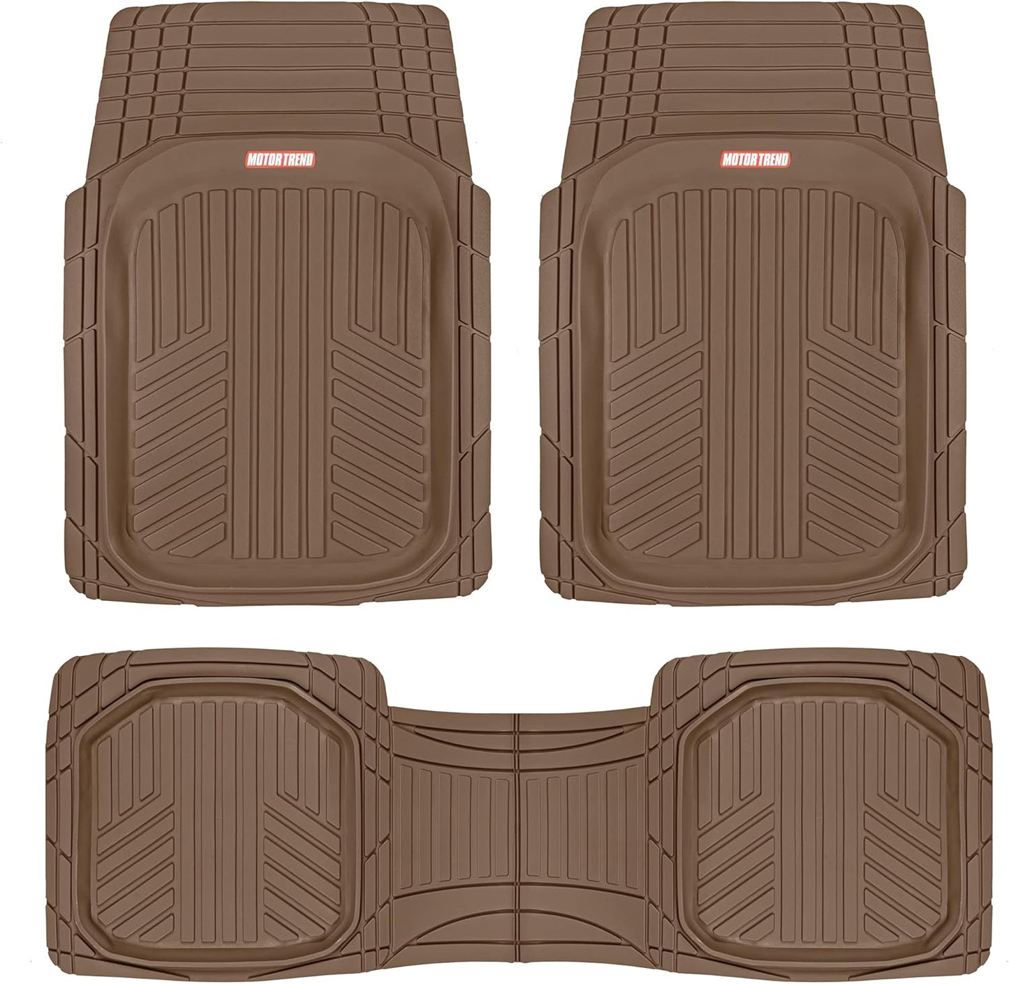 Flextoughxl Deepdish Floor Mats for Cars, Full Set All-Weather Rubber Automotive Floor Mats Waterproof Heavy Duty Car Mats Flexible Floor Liners for Car Truck Van SUV Car Floor Mat (Brown)