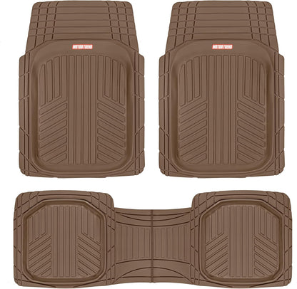Flextoughxl Deepdish Floor Mats for Cars, Full Set All-Weather Rubber Automotive Floor Mats Waterproof Heavy Duty Car Mats Flexible Floor Liners for Car Truck Van SUV Car Floor Mat (Brown)
