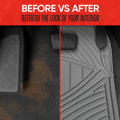Motor Trend Flextough Performance All Weather Rubber Car Floor Mats - 3 Piece Floor Mats Automotive Liners for Cars Truck SUV, Heavy-Duty Waterproof (Black)