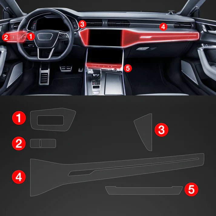 5in1 Car Interior Center Console Scratch-Resistant TPU Anti-Fingerprint Protective Film for Audi A7/S7/RS7 C8