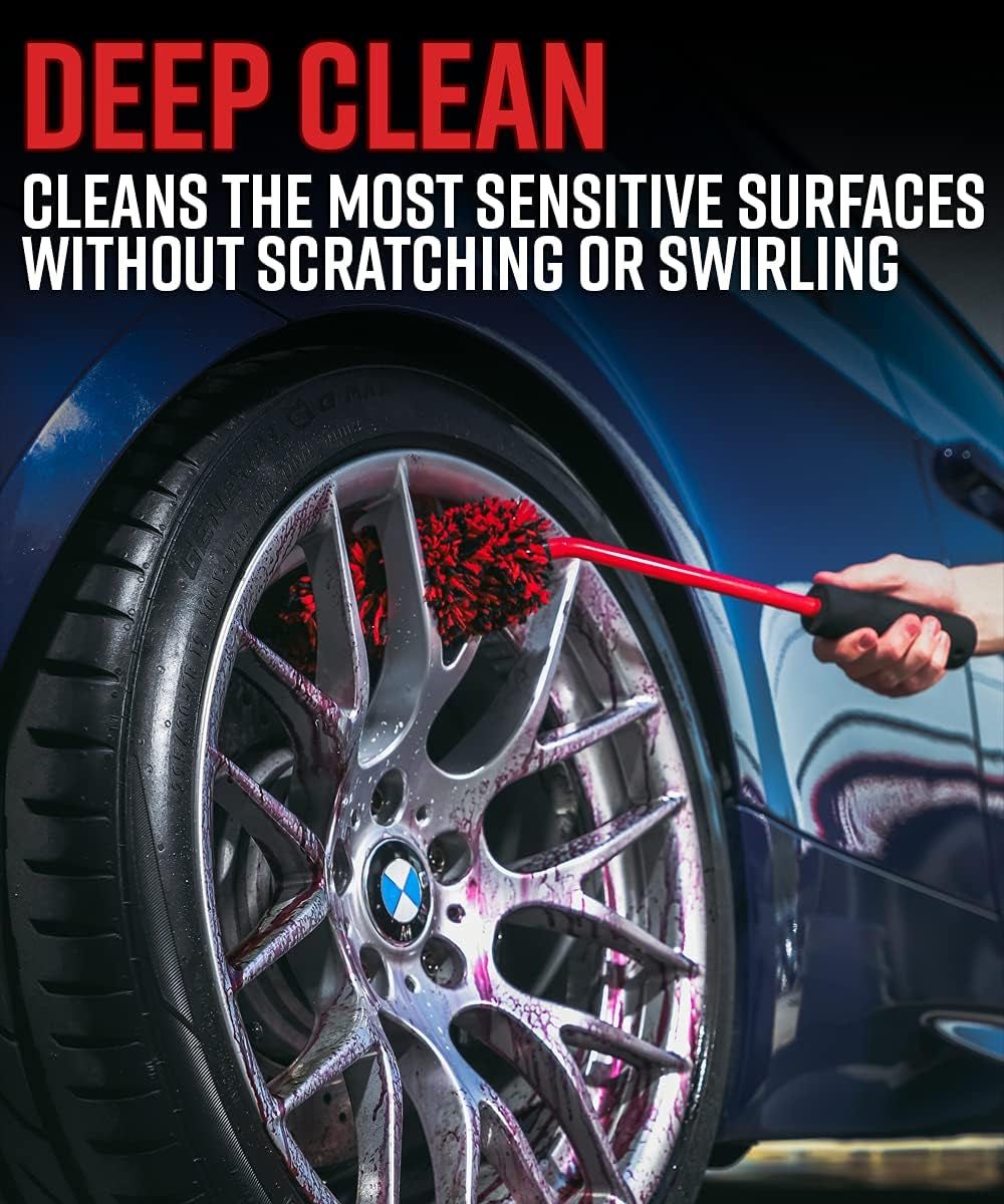 Angled Wheel Detailing Brush - Car Cleaning Wheel Brush | Use W/Wheel Cleaner, Rim Cleaner, Chrome Cleaner | Car Wash Brush Cleans Brake Dust from Barrels & Hard to Reach Areas Bundle