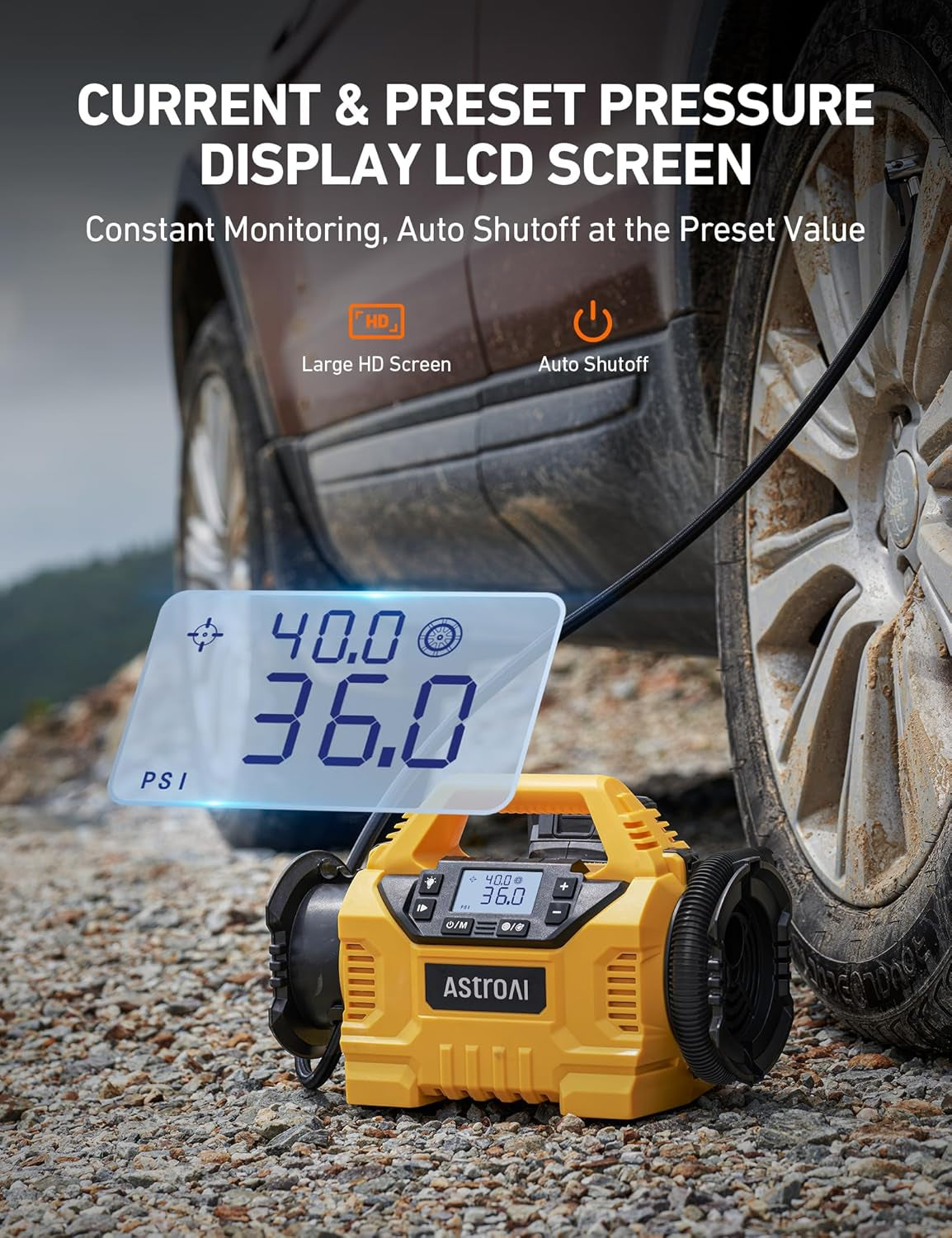 Cordless Tire Inflator Portable Air Compressor for Car 160PSI with HD Screen, 3 Power Sources & Dual Powerful Motors, Heavy Duty Air Pump Inflation/Deflation Father Day Gifts