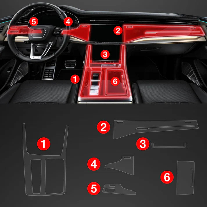 6in1 Car Interior Center Console Scratch-Resistant TPU Anti-Fingerprint Protective Film for Audi SQ7 (2018-2024) Matt