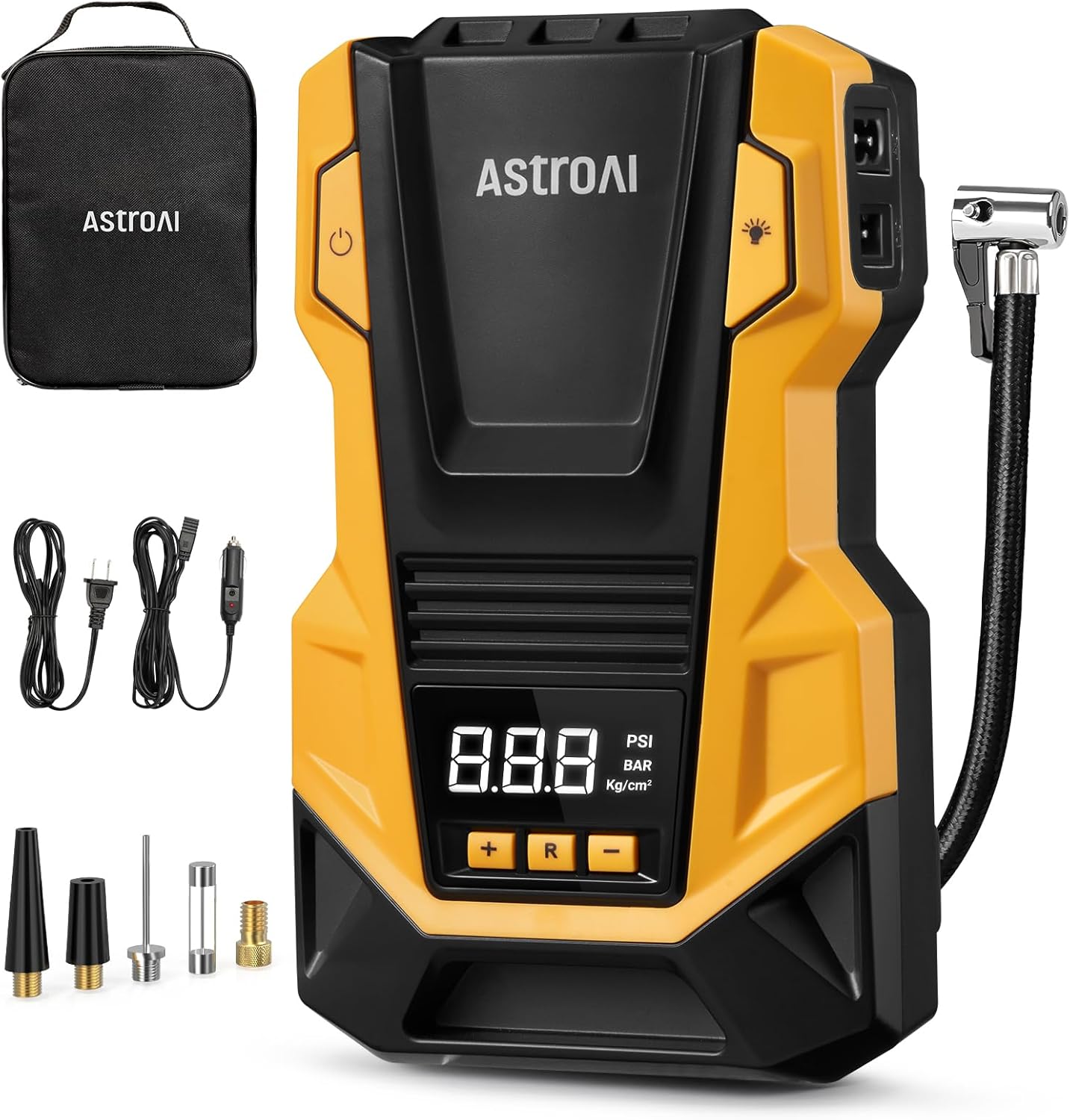 AC/DC Tire Inflator Portable Air Compressor for Car, Air Pump for Car Tires, Car Accessories 150PSI with LED Light for Cars, Balls, Motorcycles, and Other CZK-3666 Yellow