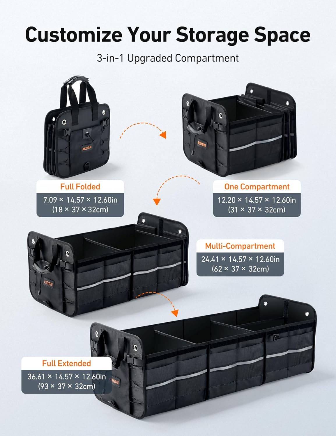 Car Trunk Organizer Storage Large for SUV, Truck, Pickup, Collapsible Trunk Organizer Portable Storage Box with Cooler Bag, Foldable Cover, Nylon Handles, PU Bottom and PE Plate
