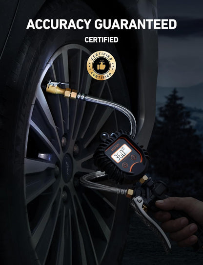 Digital Tire Pressure Gauge, Heavy Duty Tire Inflator Gauge 250PSI Air Chuck Compressor Accessories with Stainless Braided Hose, Rotatable Dial&Quick Connect Coupler for Truck/Rv/Suv