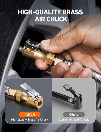 Digital Tire Pressure Gauge, Heavy Duty Tire Inflator Gauge 250PSI Air Chuck Compressor Accessories with Stainless Braided Hose, Rotatable Dial&Quick Connect Coupler for Truck/Rv/Suv