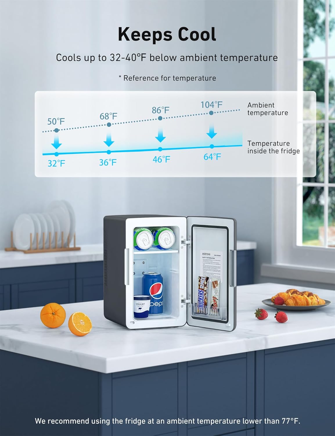 Mini Fridge 2.0 Gen, 6 Liter/8 Cans Makeup Skincare Fridge 110V AC/ 12V DC Portable Thermoelectric Cooler and Warmer Little Tiny Fridge for Bedroom, Cosmetics (Dark Grey)