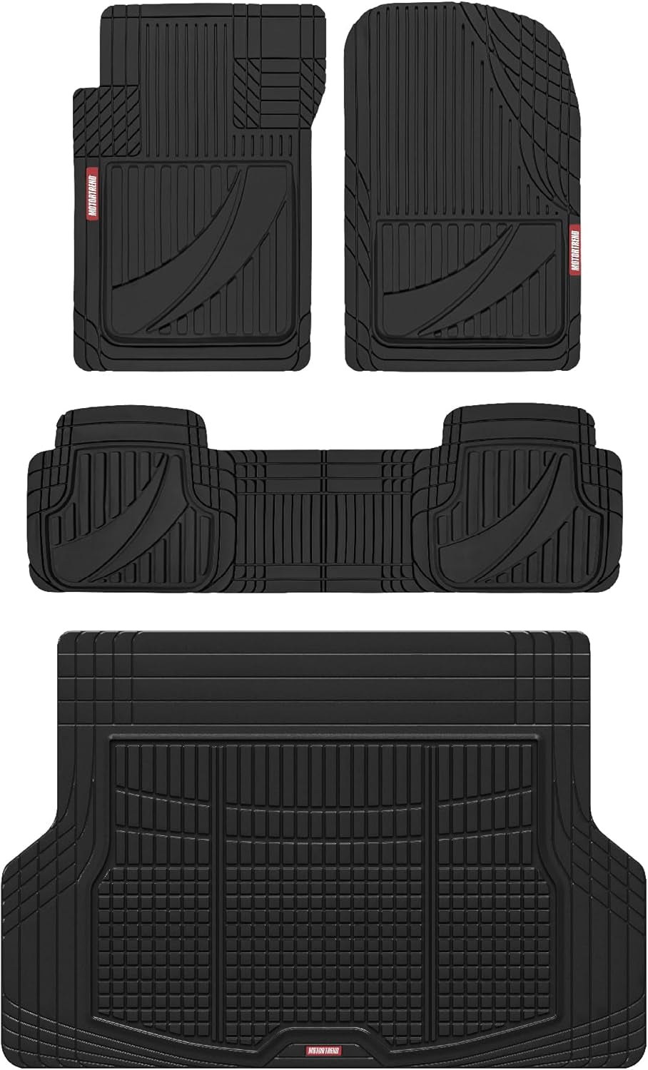 Motor Trend Flextough Advanced Heavy Duty Black Rubber Car Floor Mats & Cargo Liner for SUV & Car Full Set - Universal Trim to Fit All Weather Automotive Floor Mats & Cargo Liners for SUV, Car, & Van