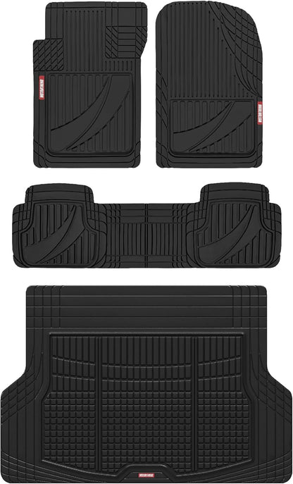 Motor Trend Flextough Advanced Heavy Duty Black Rubber Car Floor Mats & Cargo Liner for SUV & Car Full Set - Universal Trim to Fit All Weather Automotive Floor Mats & Cargo Liners for SUV, Car, & Van