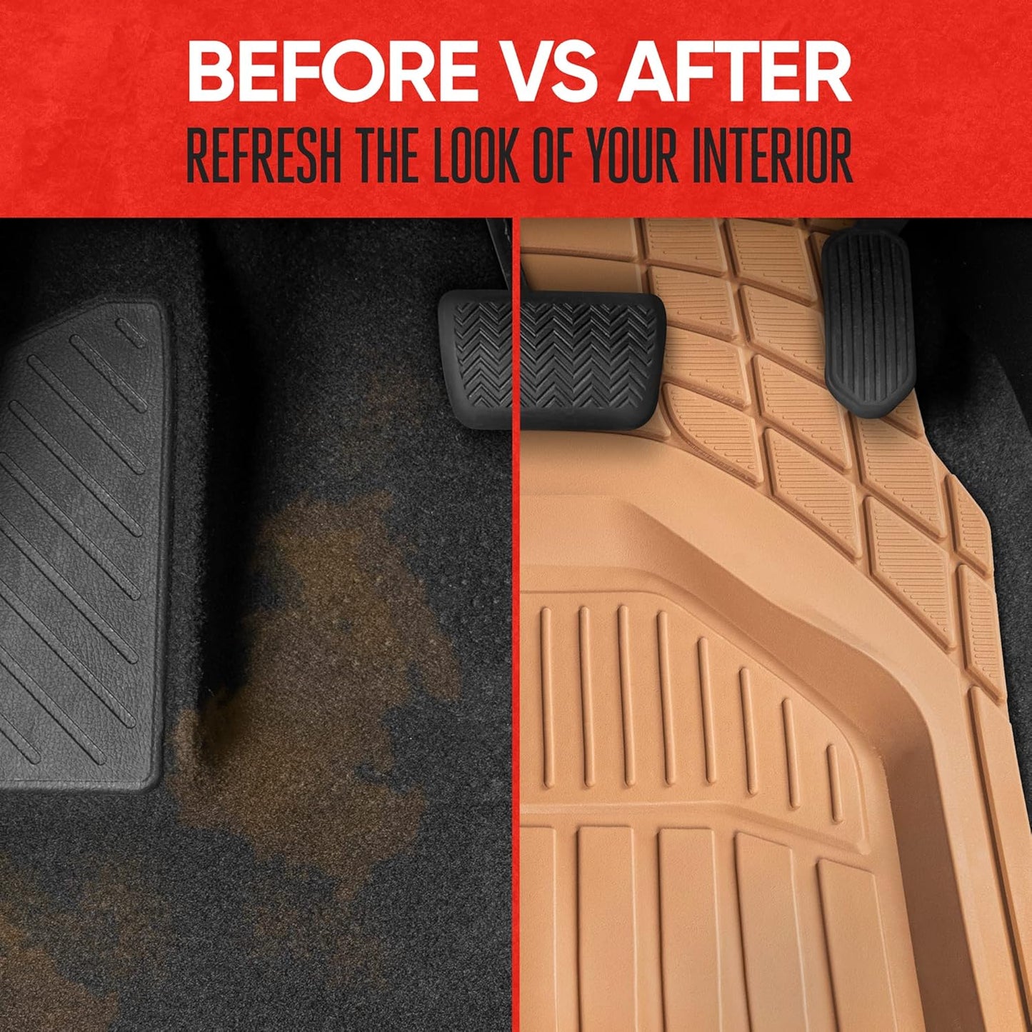 943-GR Flextough Defender Car Floor Mats -Next Generation Deep Dish Heavy Duty Contour Liners for Car SUV Truck & Van-All Weather Protection, Trim to Fit Most Vehicles Gray