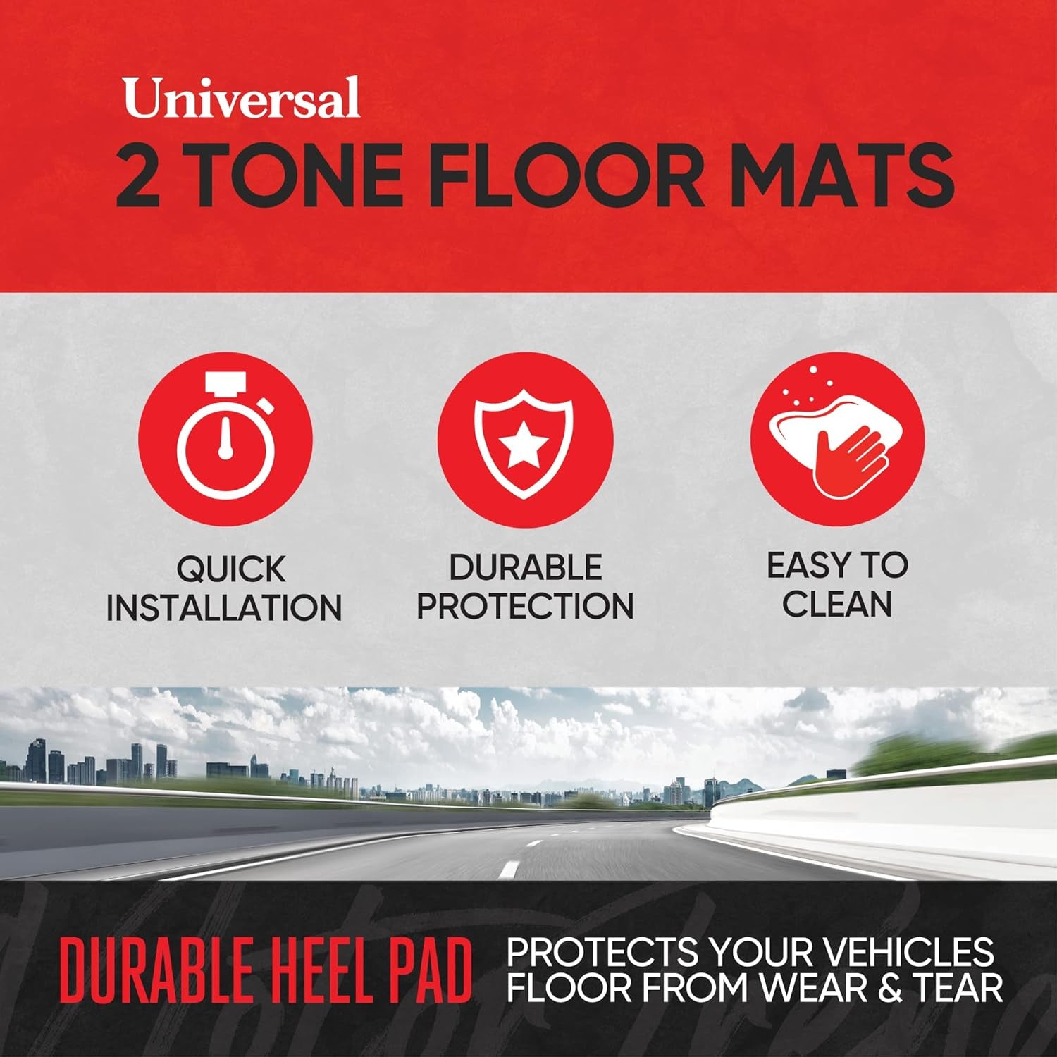 Two-Tone Black/Beige Focus Rubber Car Floor Mats for Autos SUV Truck & Van - All-Weather Waterproof Protection Front & Rear Liners, Trim to Fit Most Vehicles