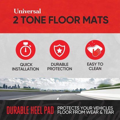 Two-Tone Black/Beige Focus Rubber Car Floor Mats for Autos SUV Truck & Van - All-Weather Waterproof Protection Front & Rear Liners, Trim to Fit Most Vehicles