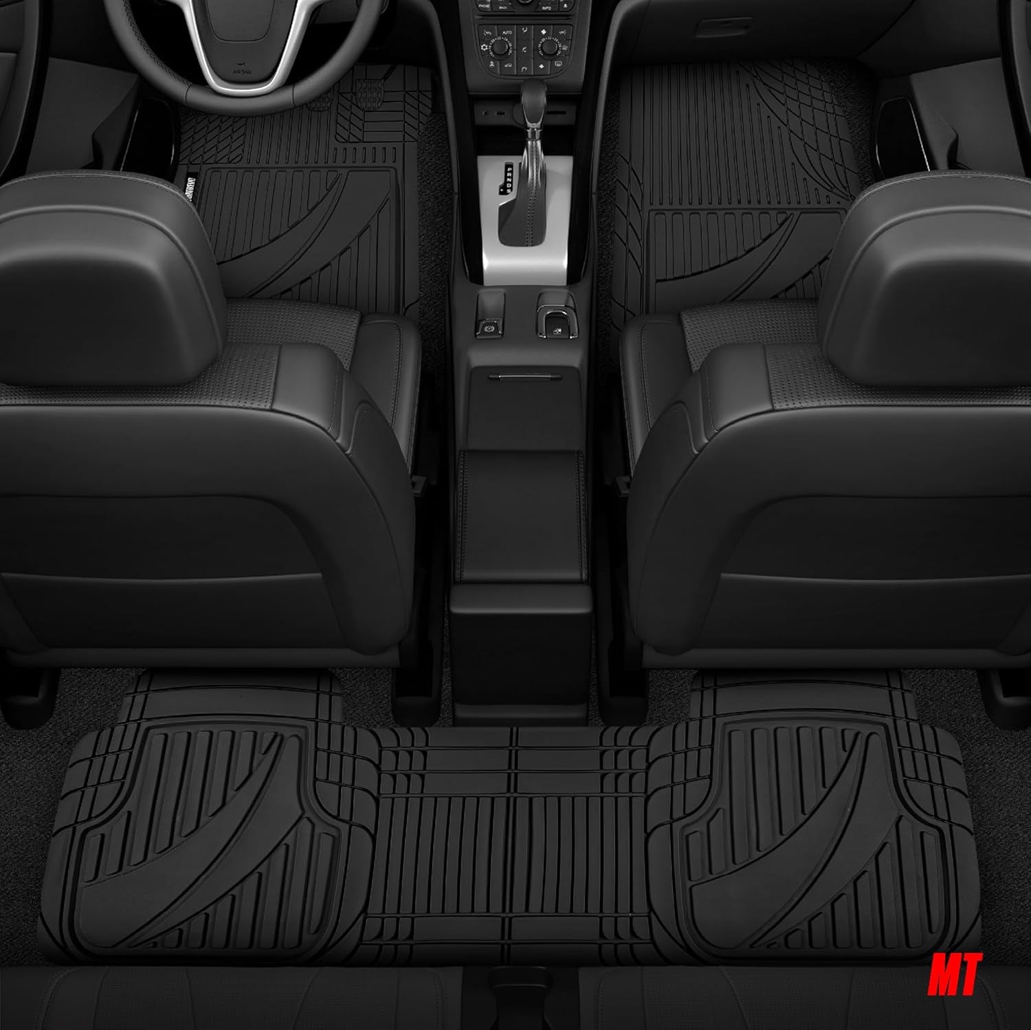 Motor Trend Flextough Advanced Heavy Duty Black Rubber Car Floor Mats & Cargo Liner for SUV & Car Full Set - Universal Trim to Fit All Weather Automotive Floor Mats & Cargo Liners for SUV, Car, & Van