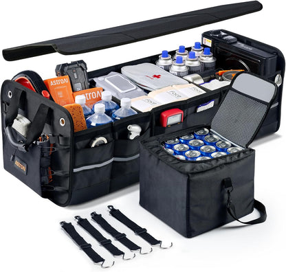 Car Trunk Organizer Storage Large for SUV, Truck, Pickup, Collapsible Trunk Organizer Portable Storage Box with Cooler Bag, Foldable Cover, Nylon Handles, PU Bottom and PE Plate