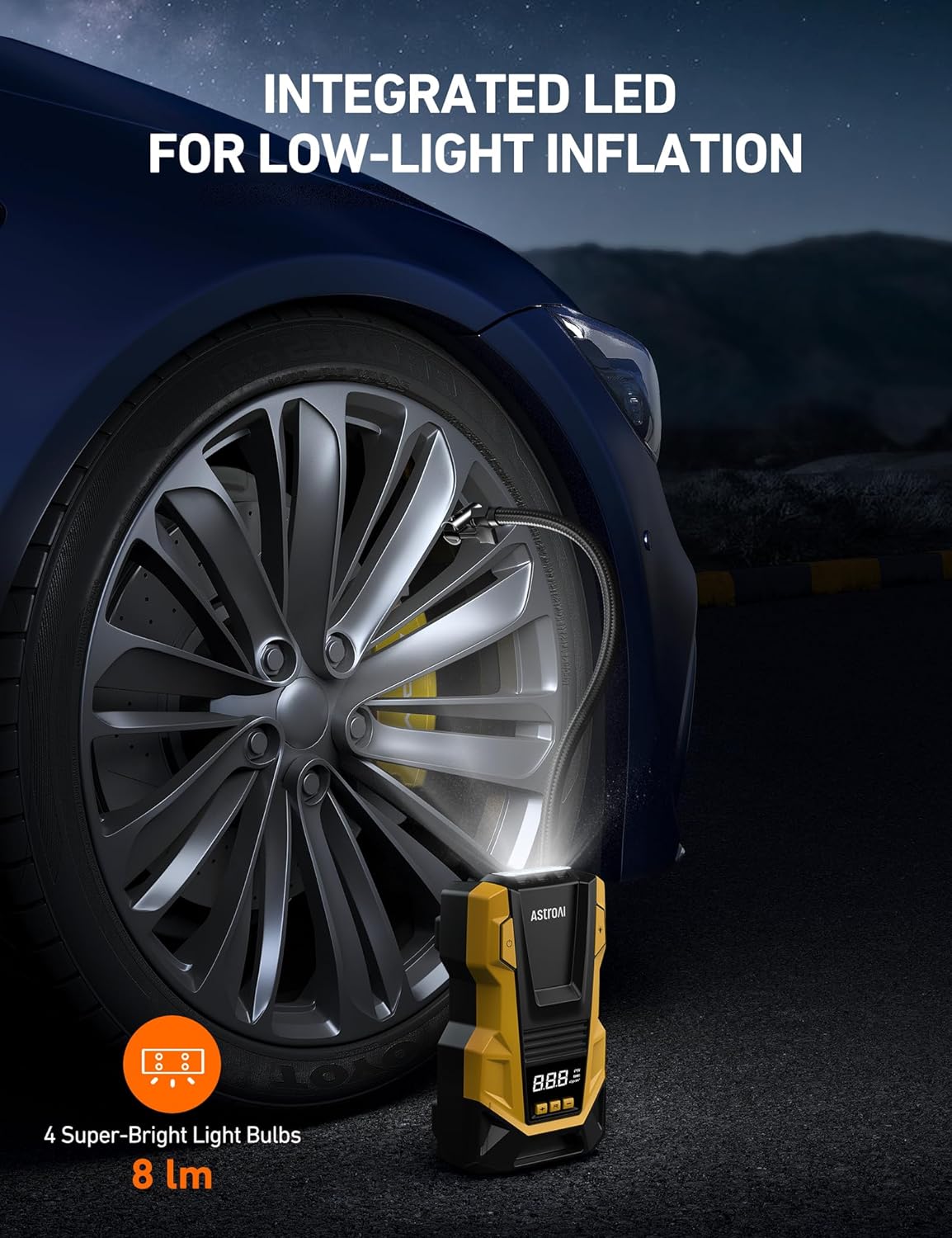 AC/DC Tire Inflator Portable Air Compressor for Car, Air Pump for Car Tires, Car Accessories 150PSI with LED Light for Cars, Balls, Motorcycles, and Other CZK-3666 Yellow