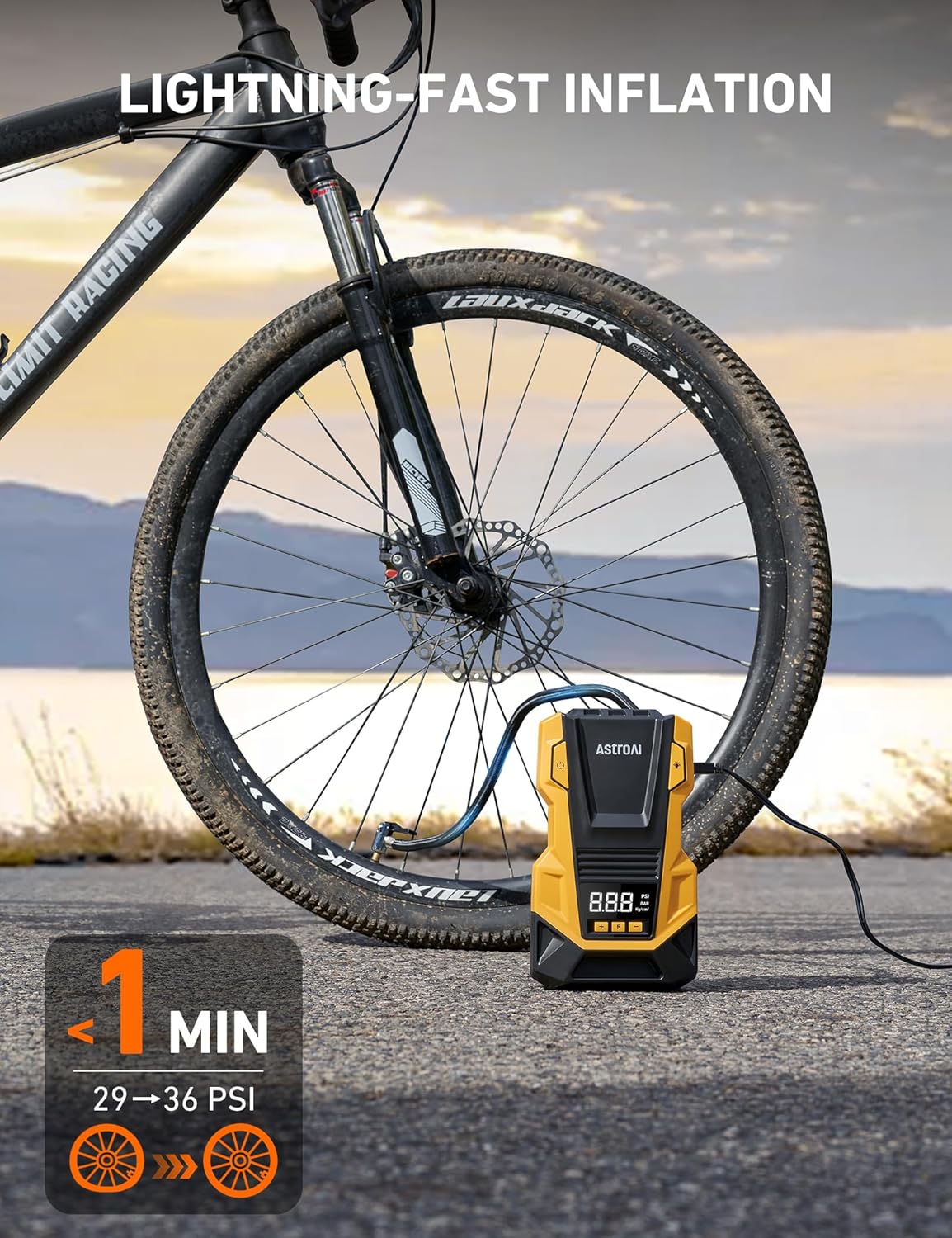 AC/DC Tire Inflator Portable Air Compressor for Car, Air Pump for Car Tires, Car Accessories 150PSI with LED Light for Cars, Balls, Motorcycles, and Other CZK-3666 Yellow