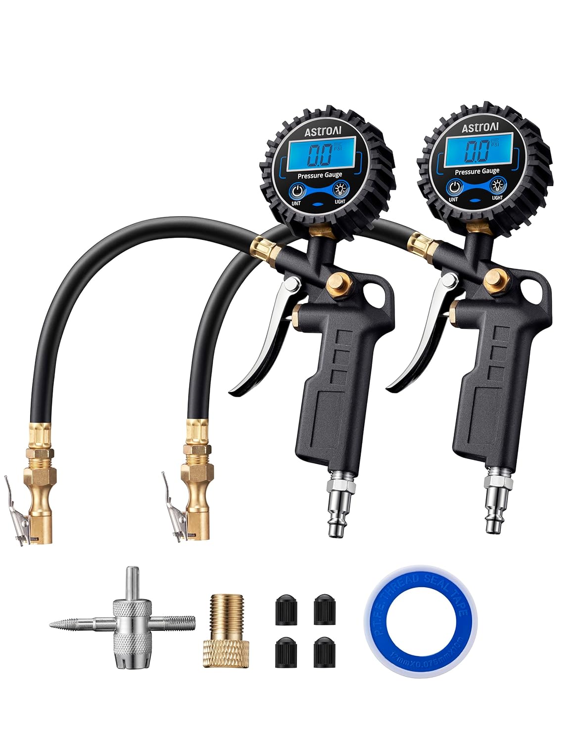 Digital Tire Pressure Gauge with Inflator, 250 PSI Air Chuck & Compressor Accessories Heavy Duty with Quick Connect Coupler, 0.1 Display Resolution, Car Accessories, 2Pack