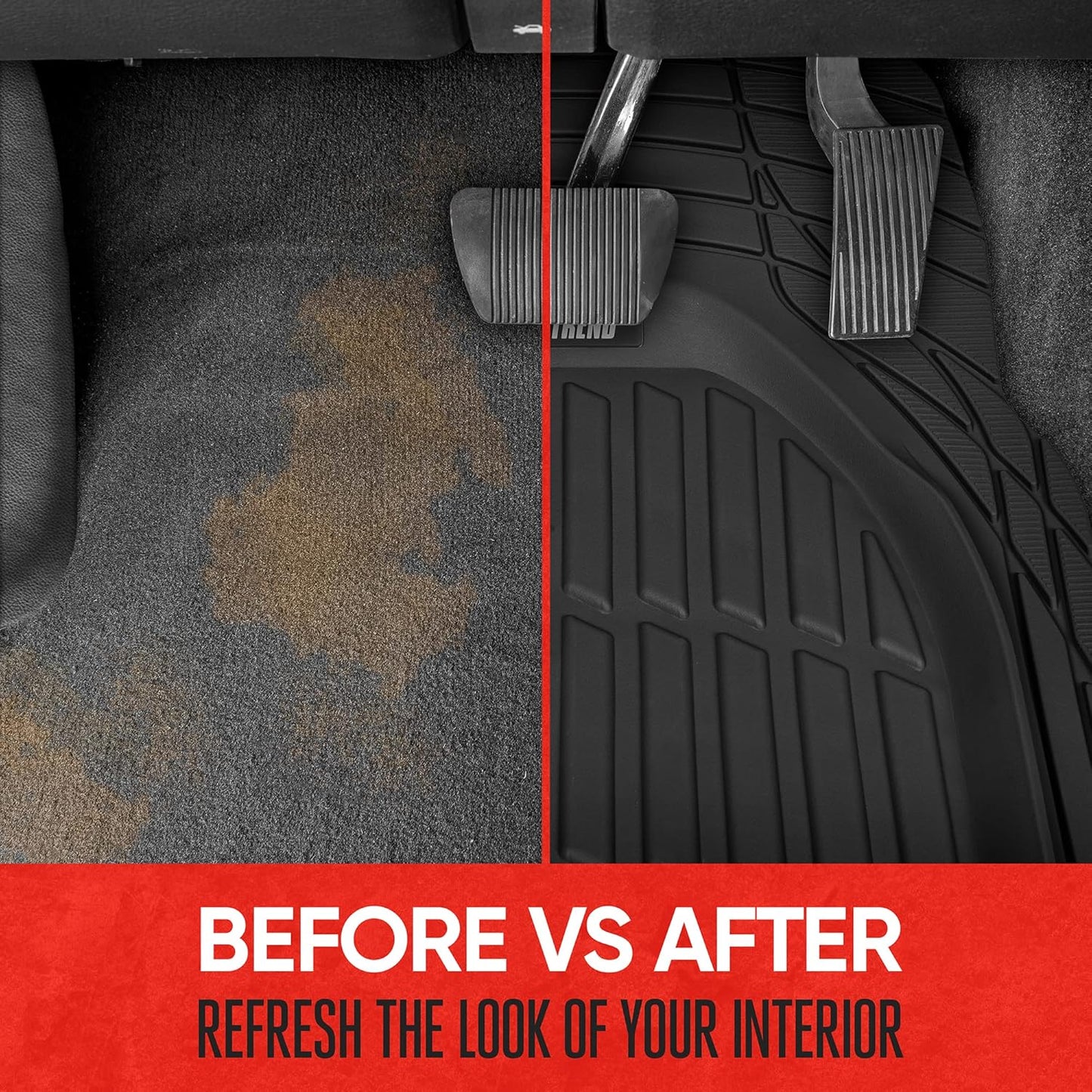 Motor Trend MT-921-BK Flextough Tortoise - Heavy Duty Rubber Floor Mats for Car SUV Van & Truck - All Weather Protection - Deep Dish (Black)