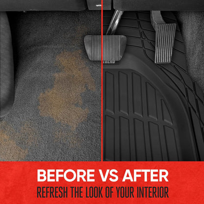 Motor Trend MT-921-BK Flextough Tortoise - Heavy Duty Rubber Floor Mats for Car SUV Van & Truck - All Weather Protection - Deep Dish (Black)