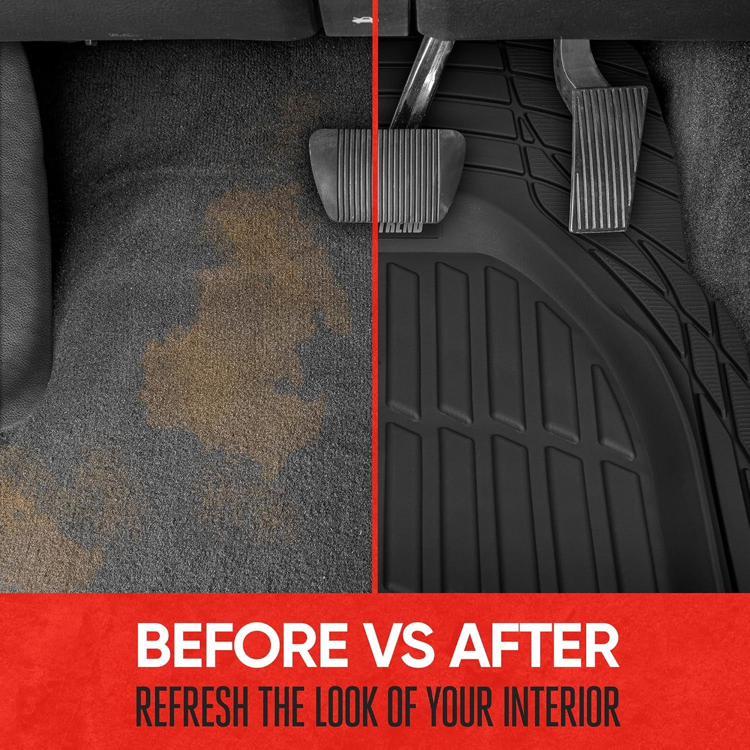 Motor Trend - MT-921-BG Flextough Tortoise - Heavy Duty Rubber Floor Mats for Car SUV Van & Truck - All Weather Protection - Deep Dish (Tan Beige)