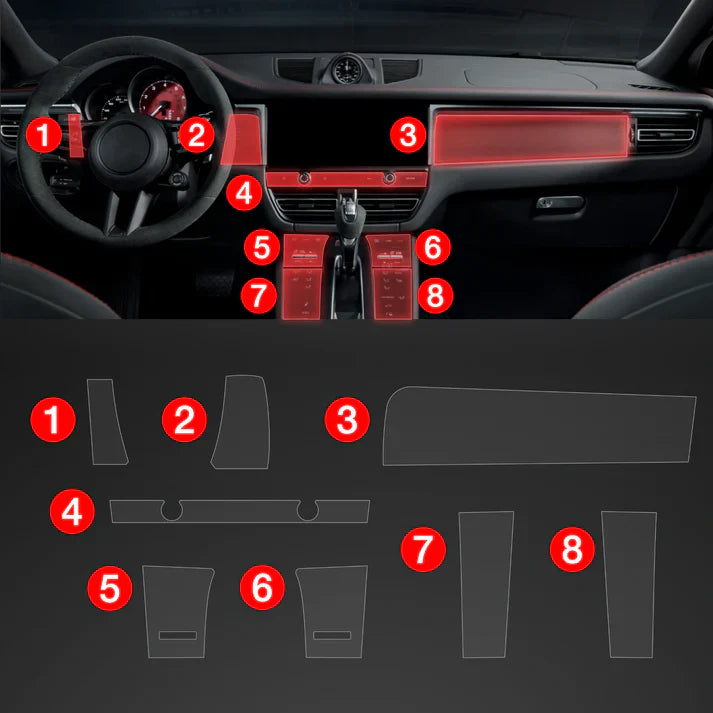 8in1 Car Interior Center Console Scratch-Resistant TPU Anti-Fingerprint Screen Protector for Porsche Macan GTS