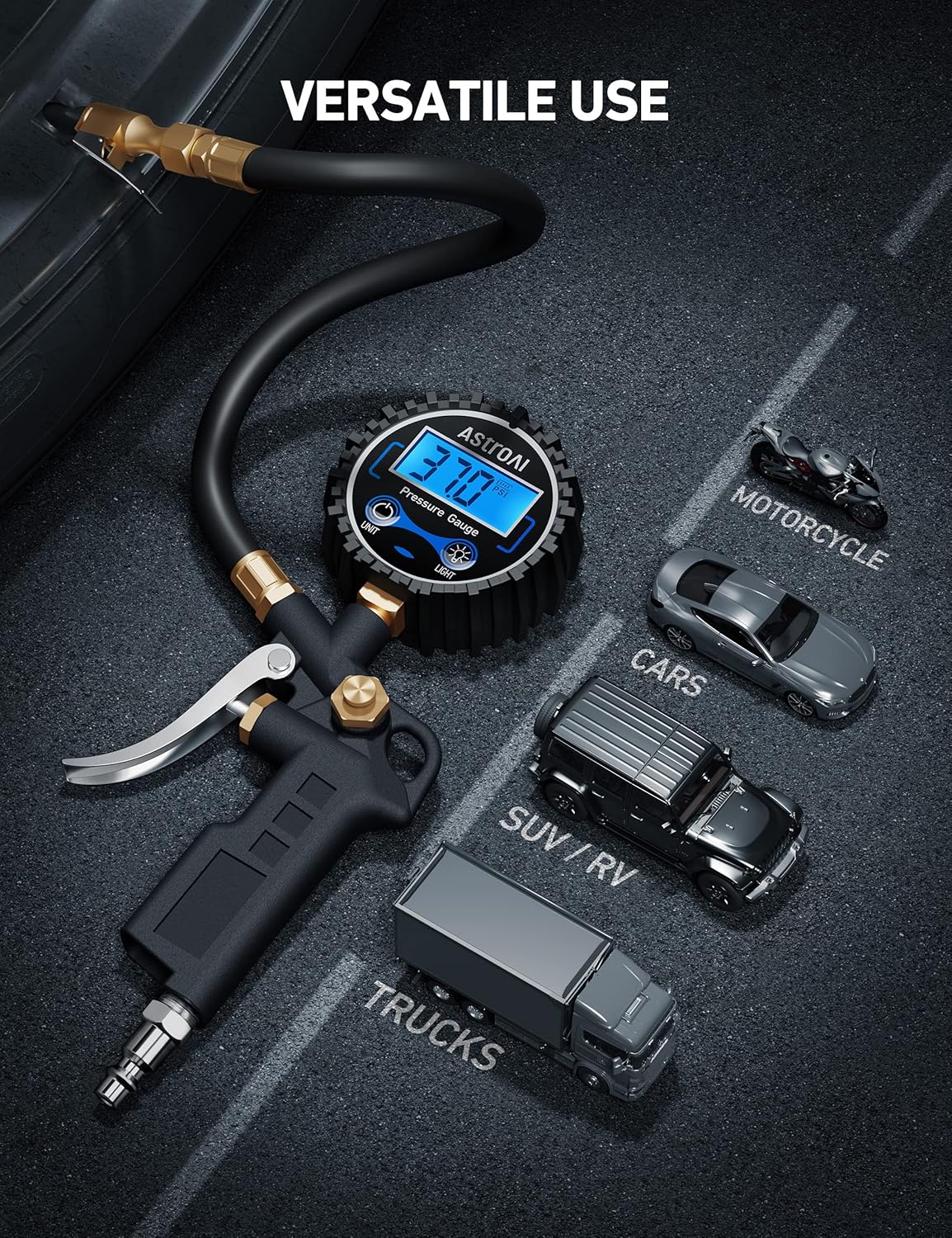 Digital Tire Pressure Gauge with Inflator, 250 PSI Air Chuck & Compressor Accessories Heavy Duty with Quick Connect Coupler, 0.1 Display Resolution, Car Accessories, 2Pack