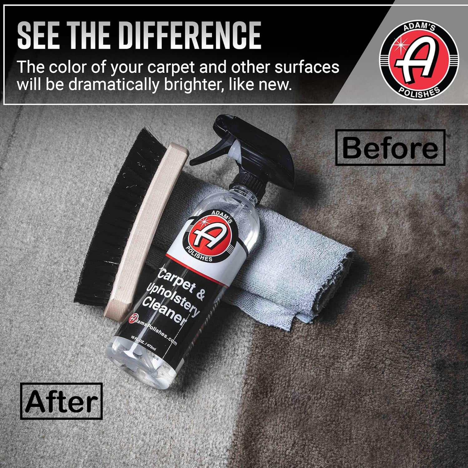 Carpet & Upholstery Cleaner (16Oz) - Powerful Car Carpet Cleaner for Auto Detailing, Cloth & Fabric Interior Cleaning Solution, Stain Remover for Car Seat, Floor Mats & More