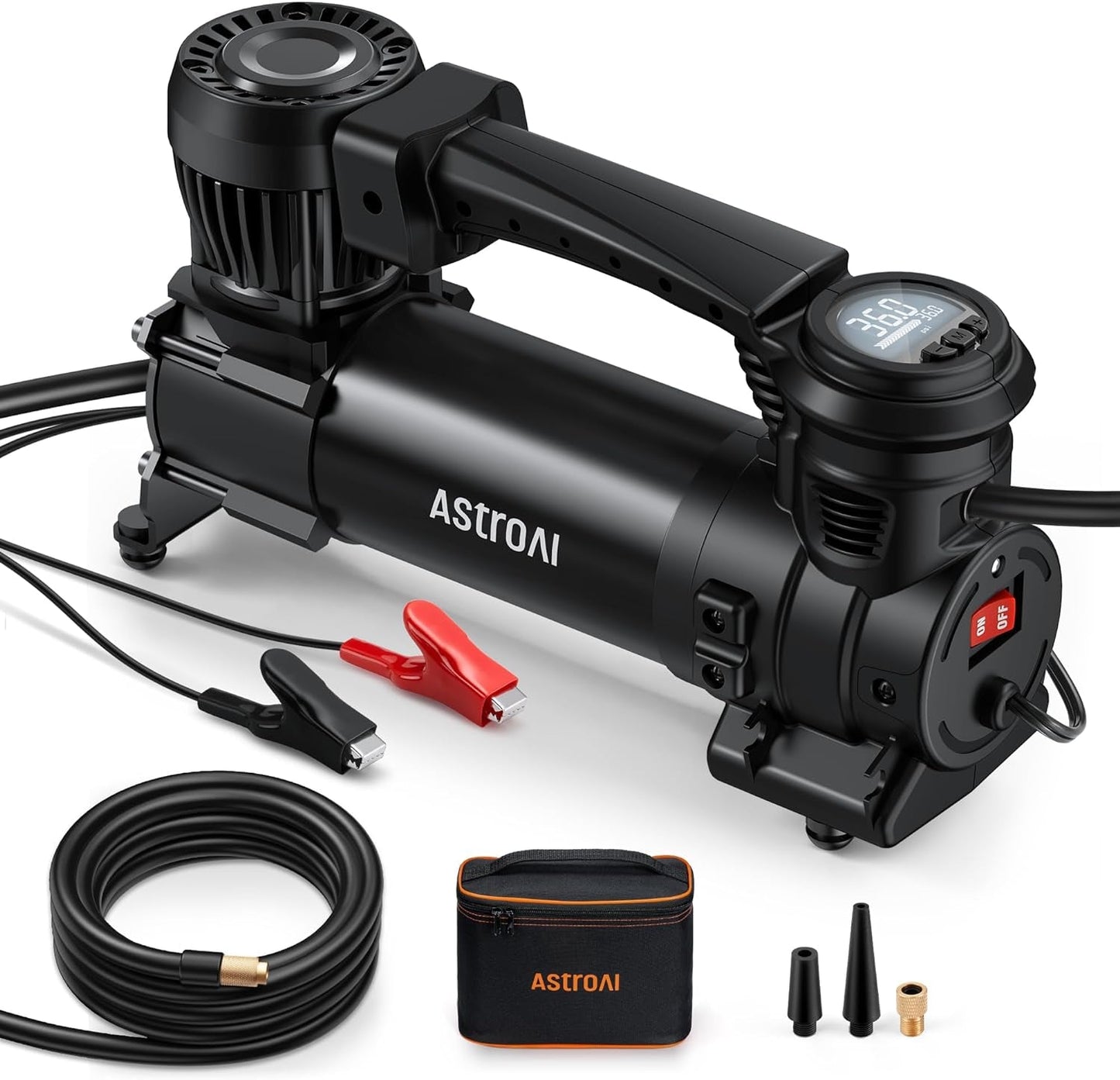 T4 Heavy-Duty Air Compressor Auto Shutoff 12V Portable Air Pump with 1.97CFM, 120PSI Digital Car Tire Inflator with Alligator Clips, LED Light for Pickup, Truck, SUV RV for up to 33 Inch Tires