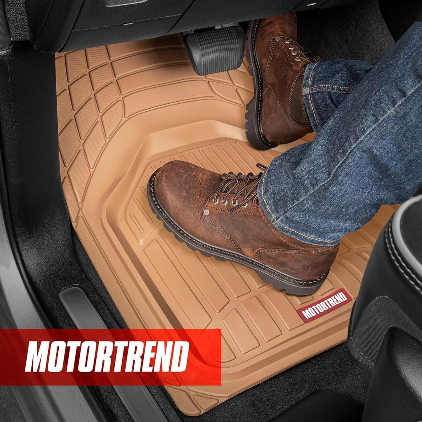 943-GR Flextough Defender Car Floor Mats -Next Generation Deep Dish Heavy Duty Contour Liners for Car SUV Truck & Van-All Weather Protection, Trim to Fit Most Vehicles Gray