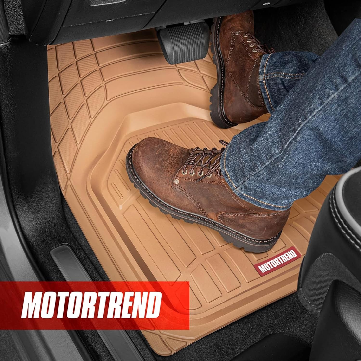 943-GR Flextough Defender Car Floor Mats -Next Generation Deep Dish Heavy Duty Contour Liners for Car SUV Truck & Van-All Weather Protection, Trim to Fit Most Vehicles Gray